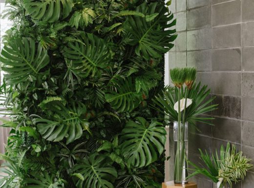 wedding floral arrangement green wall reception (3)