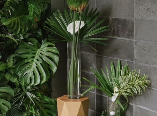 wedding floral arrangement green wall reception (4)